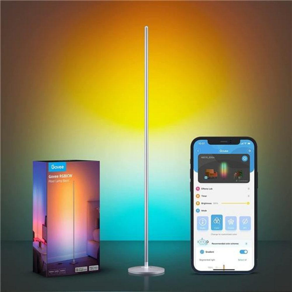 Govee RGBIC Floor Lamp, LED Corner Lamp, Smart Modern Standing Lamp, Silver